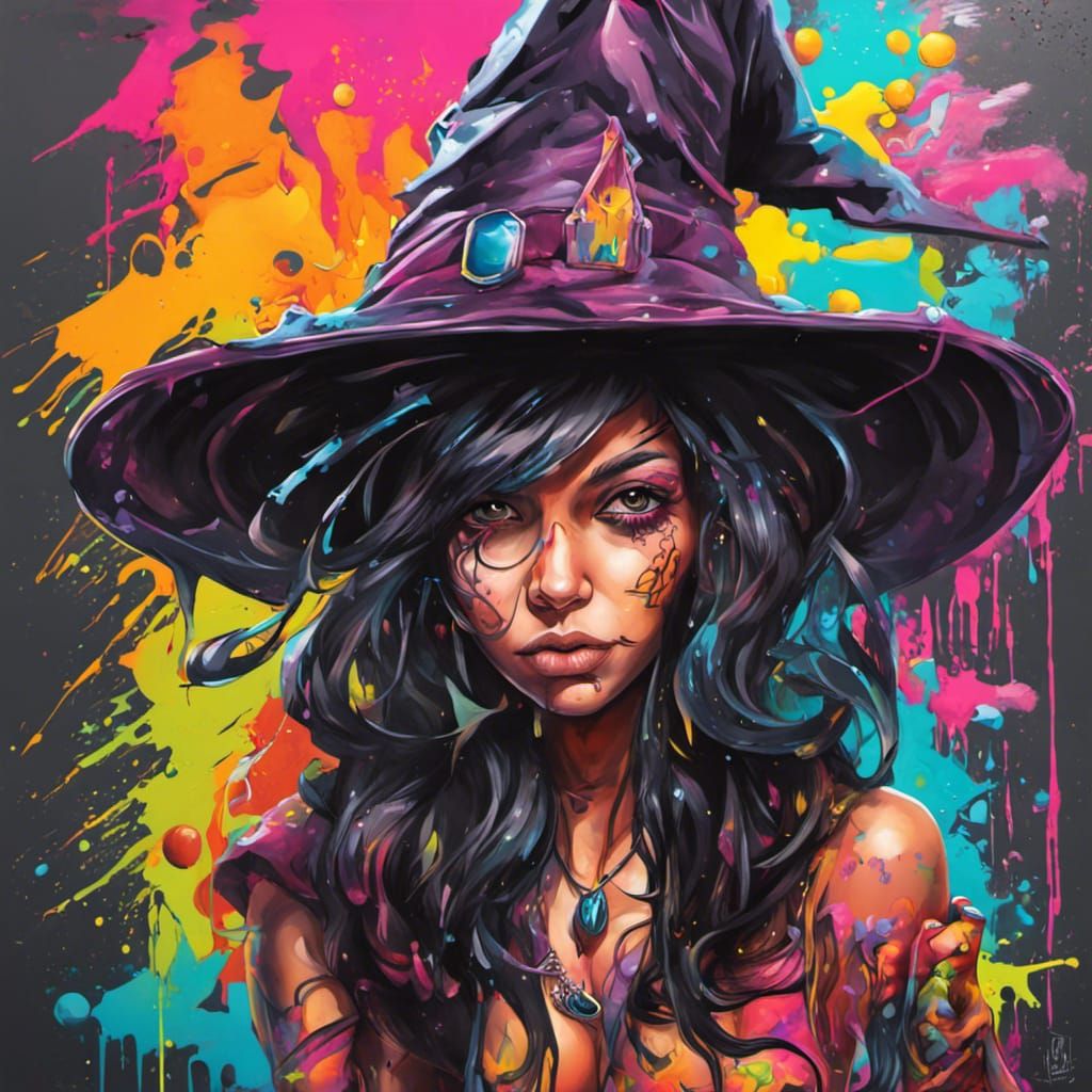 Latina Witch Girl in Graffiti Street Art