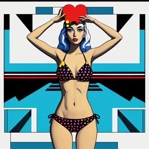 Pop Art Woman in Ghost Bikini, Bauhaus Setting