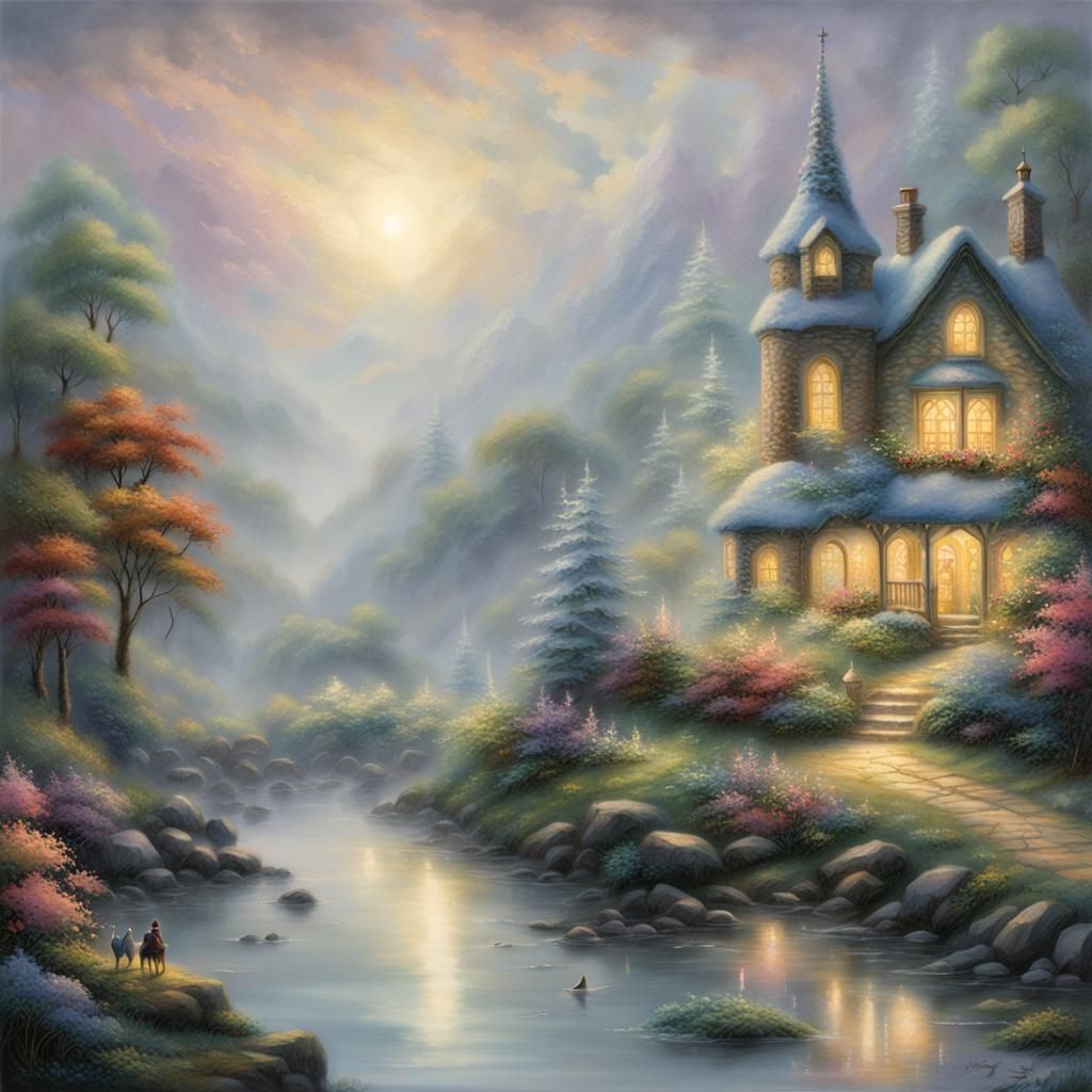 Ethereal Fantasy Scene with Mist and Light