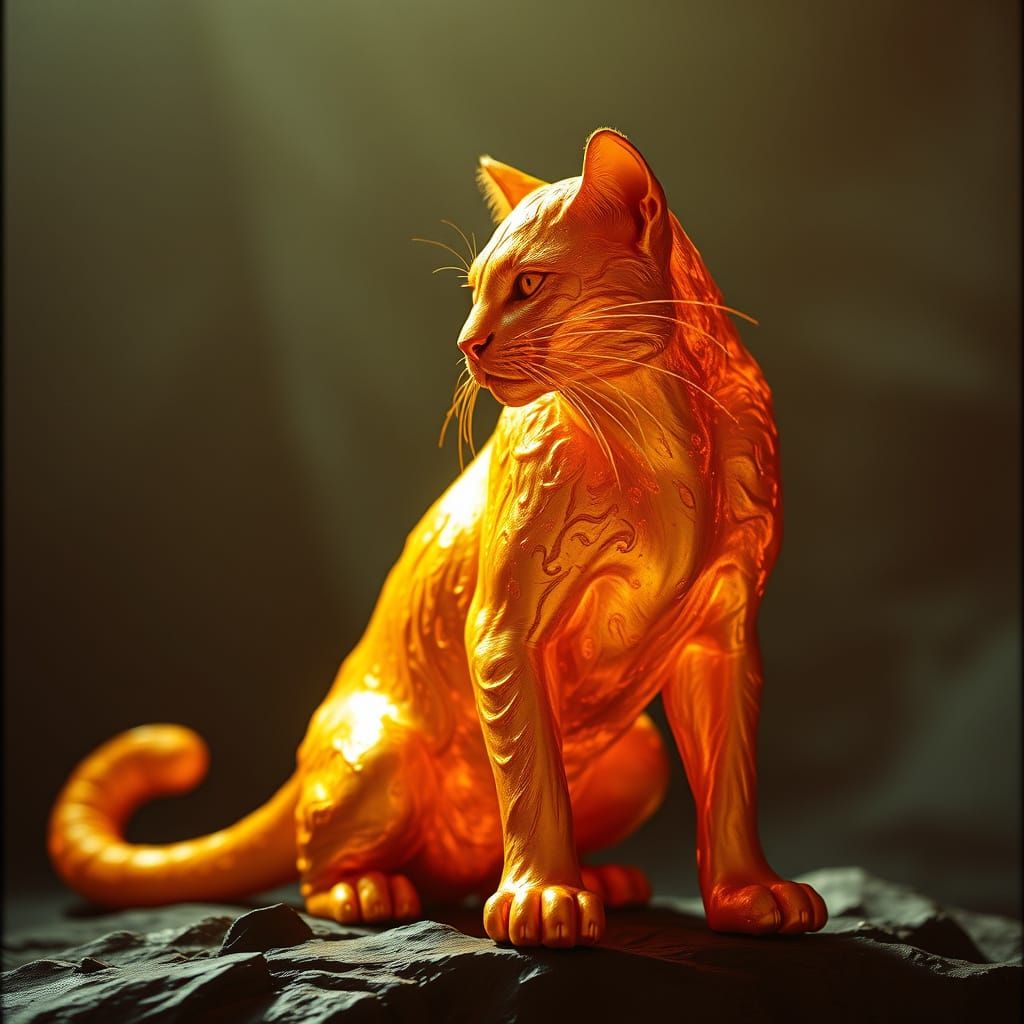 Golden Feline Hero in Lava-Like Form, Cinematic Lighting, an...