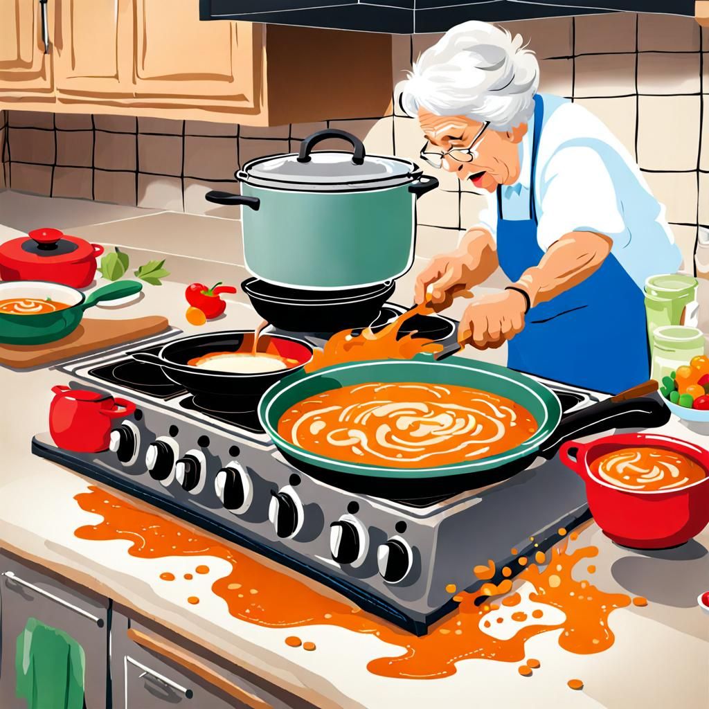 Grandma's Kitchen Calamity: Soup Spill