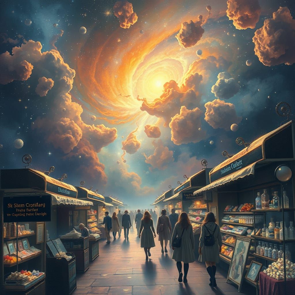 Nebula Market with Crystalline Vendors, Psychedelic Art