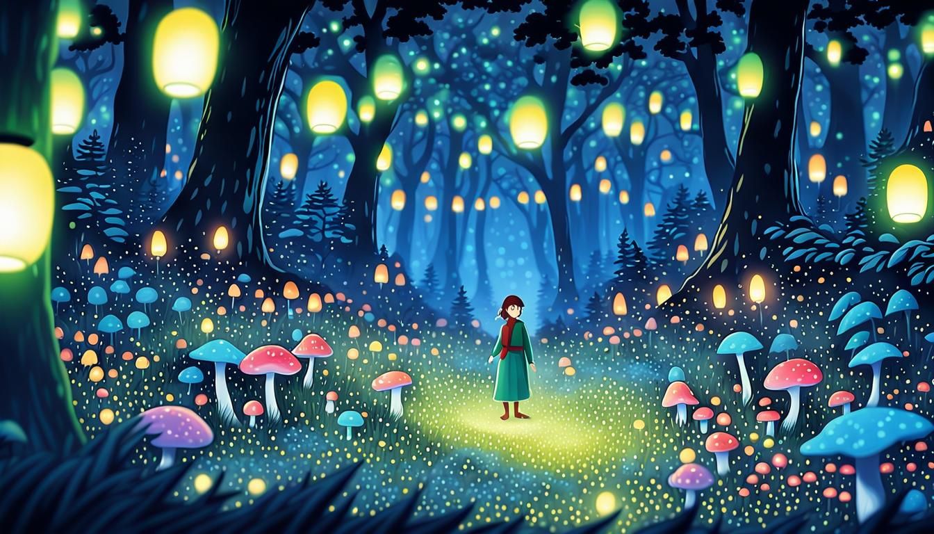 Enchanting Elven Village at Night in Anime Style