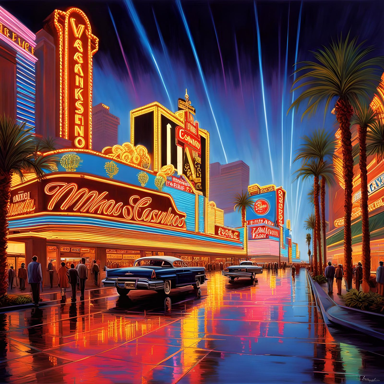 Neon Vegas Street Scene with Casino Signs