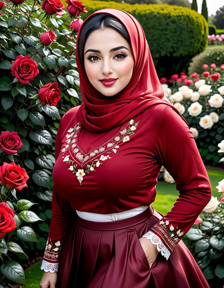 Elegant Middle Eastern Woman in Rose Garden Portrait