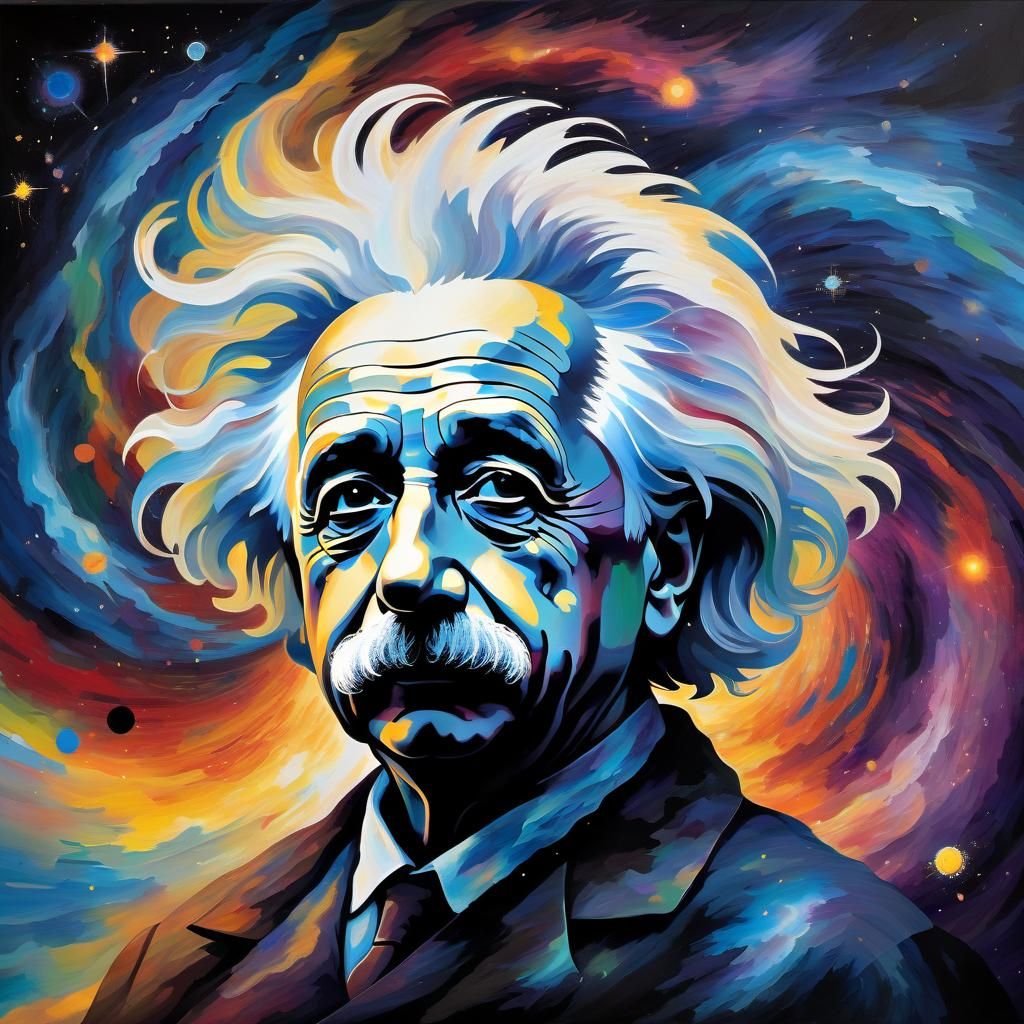 Albert Einstein Silhouette Painting in Abstract Impressionis...