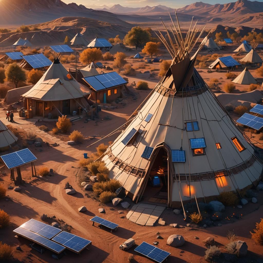 Solar-Powered Teepee in Vibrant Sci-Fi Style
