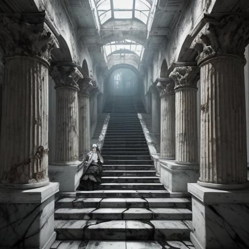 Goth Model in Coffee Shop: Black and White Horror Photograph...