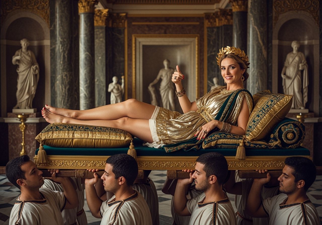 Roman Empress on Gold Litter in Photorealistic Style