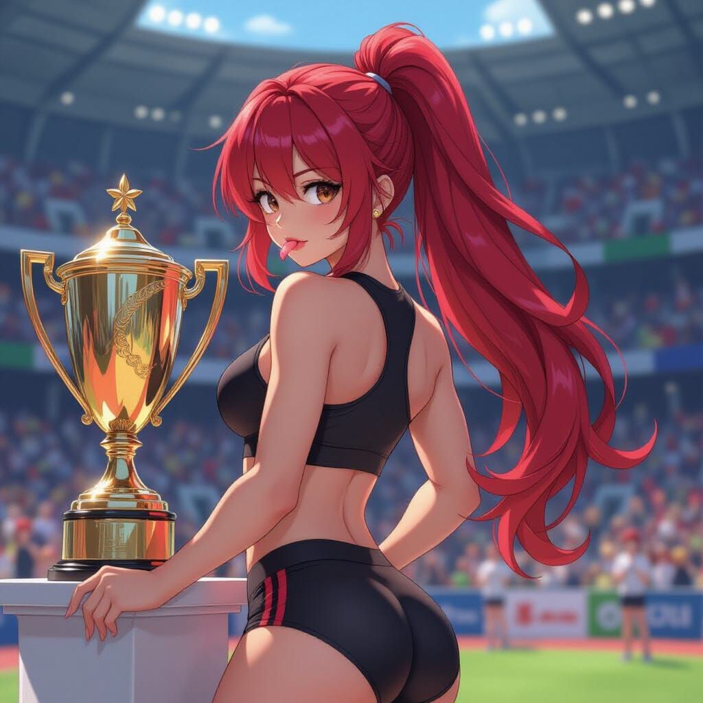 Anime Girl with Red Hair at Competition in 3D Style
