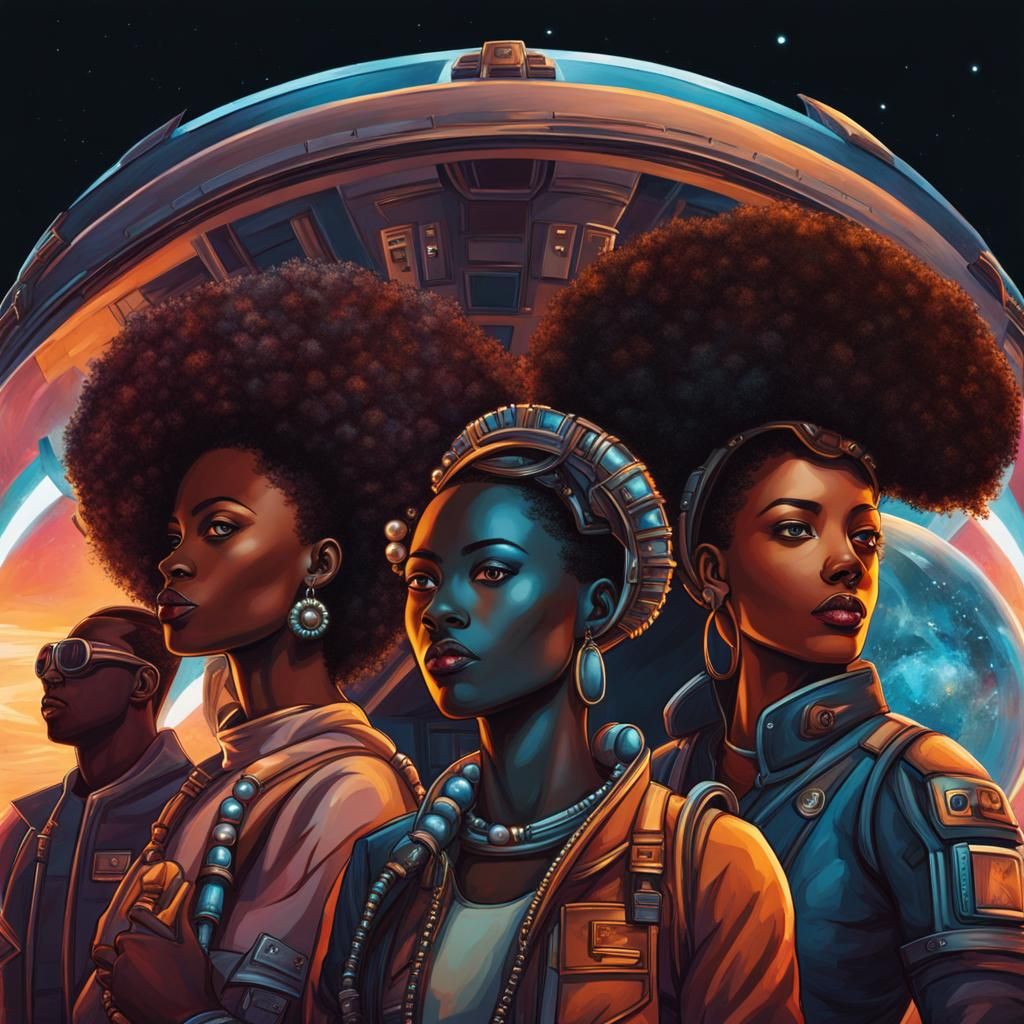 Afrofuturist Protest: Raised Fists in Spaceship