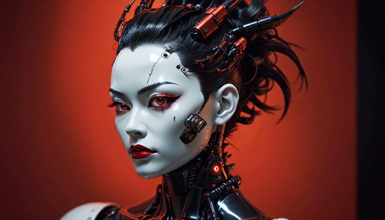 Cyberpunk Gynoid Pinup With Porcelain Face