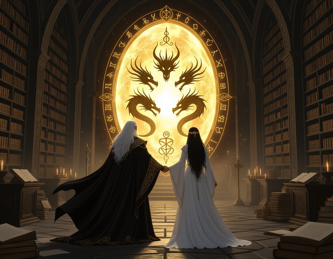 Dark Wizard & Priestess Before Blazing Portal