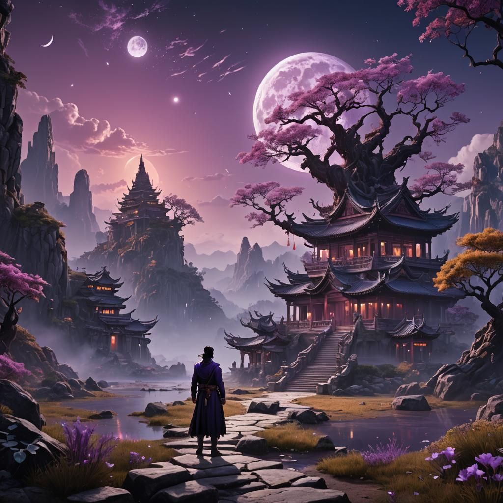 Lovers Under Purple Moon: Fantasy Concept Art