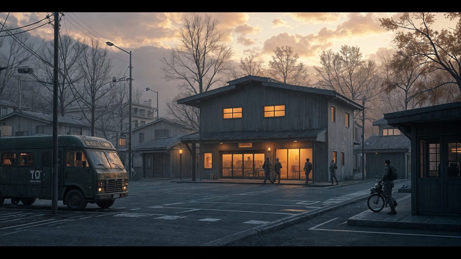 Cozy Military Base Scene in 3D Anime Style