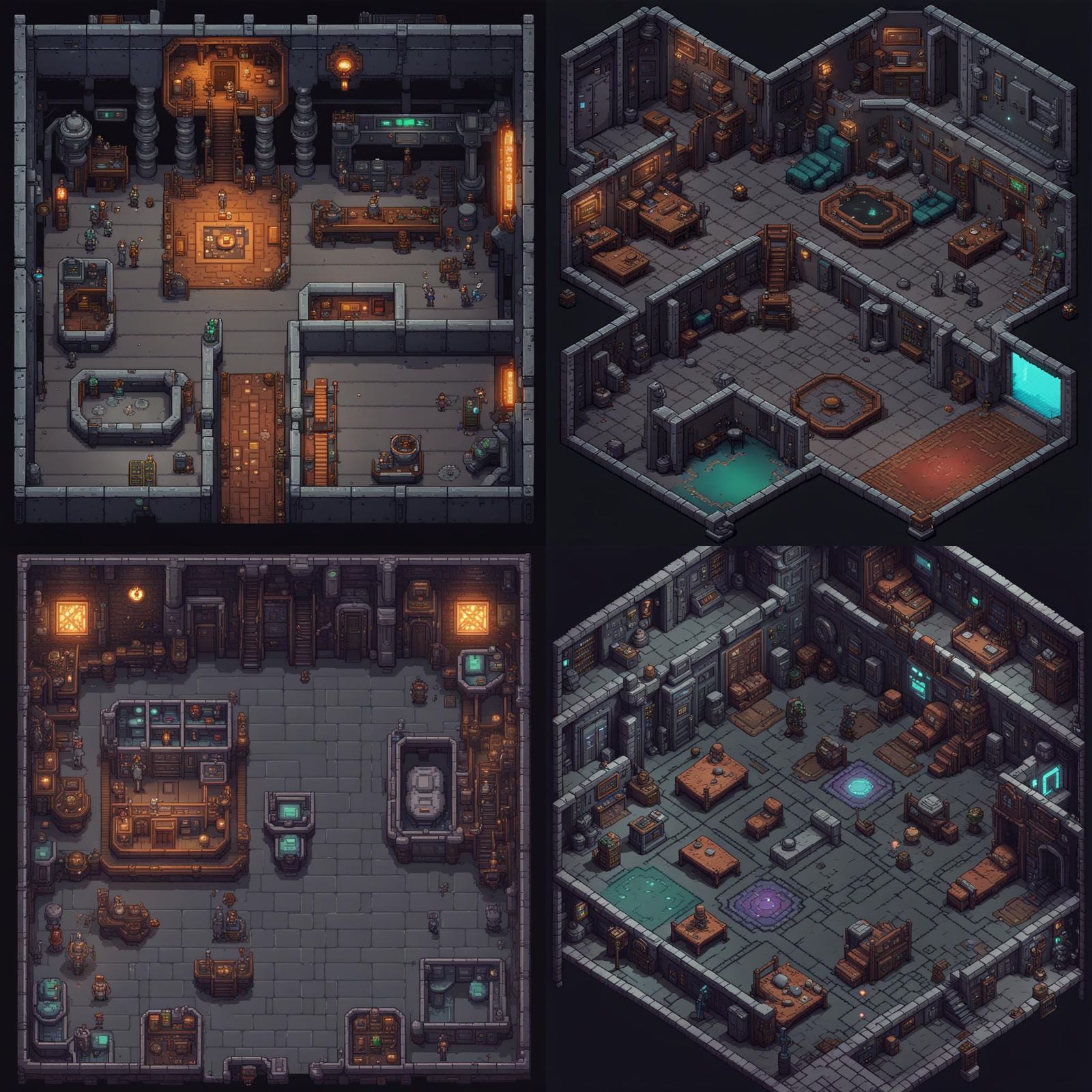 Cyberpunk Space Station Interior in Pixel Art Style