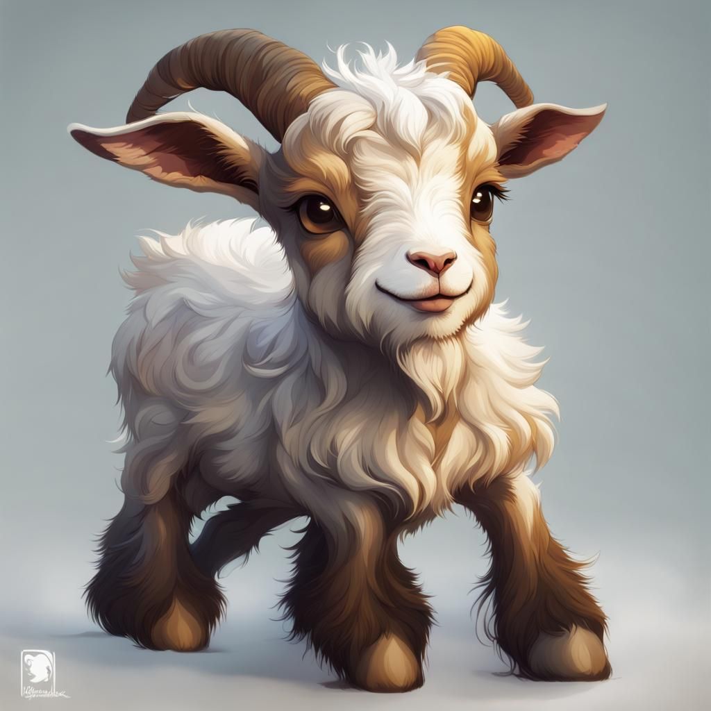 Cute Chibi Goat in Dandelion Field