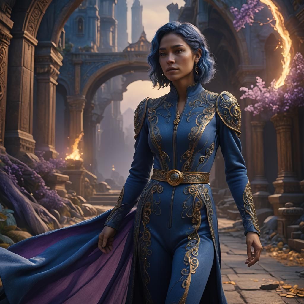 Woman in Layered Outfit as Digital Art