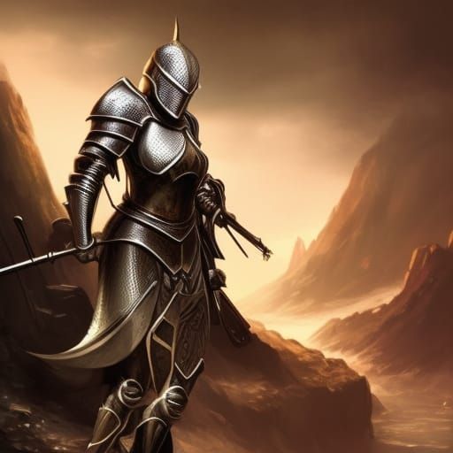 Female Knight in Shining Armor Portrait