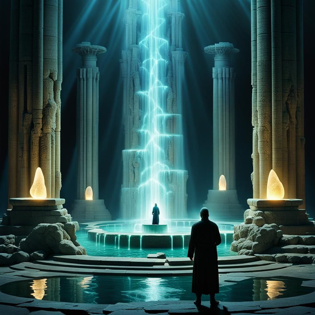 Ethereal Temple Healing Fountain in Surrealist Style