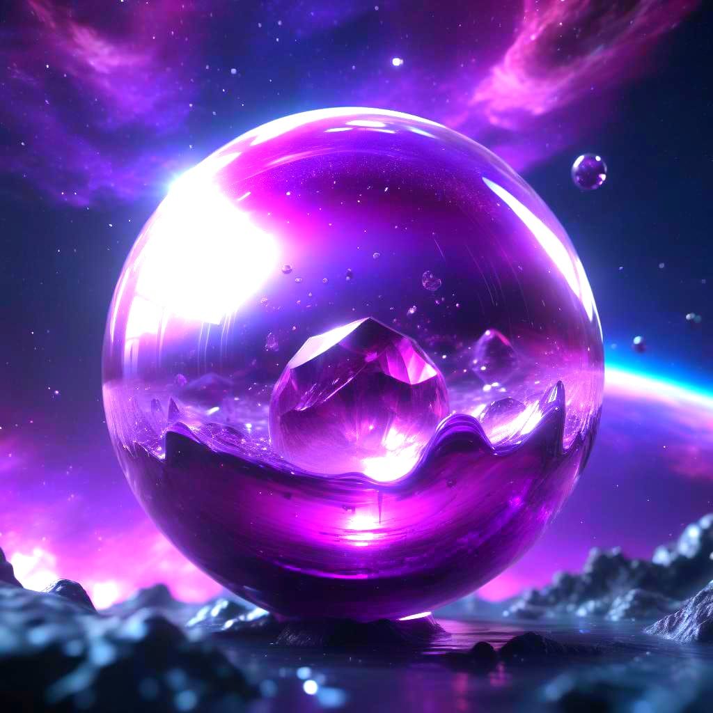 Giant Purple Crystal Ball in Space with Ray Tracing