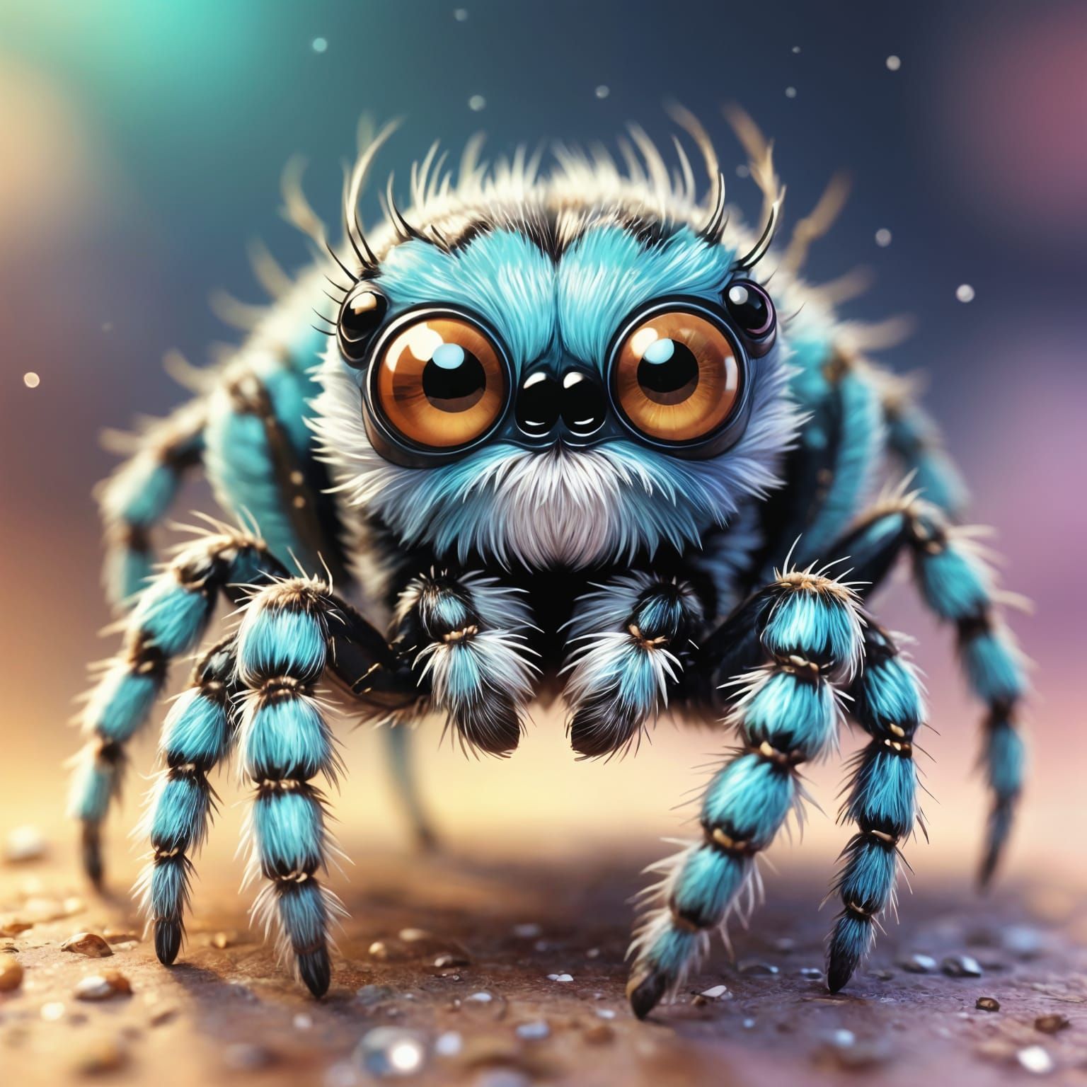 Kawaii Jumping Spider in Digital Art Style