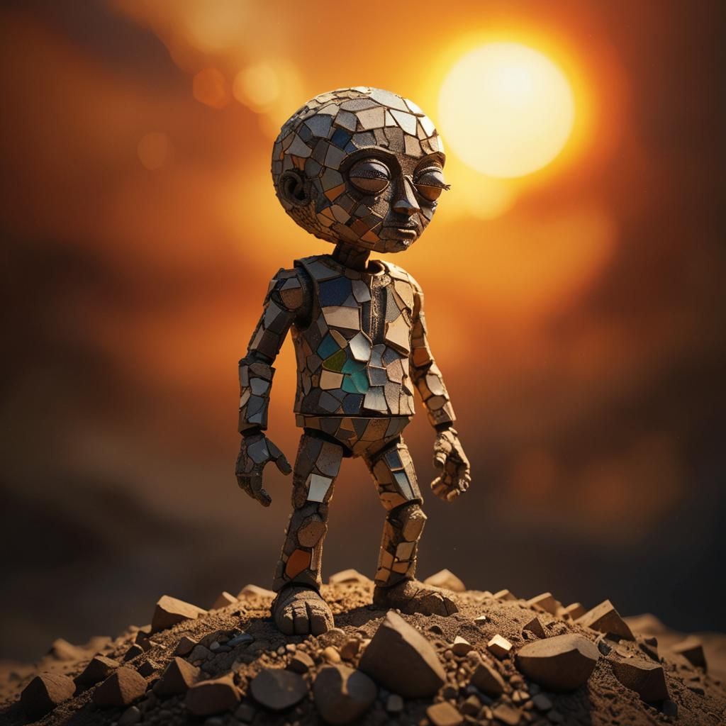 Vibrant Abstract Portrait of Doubt, Constructed from Earthy...