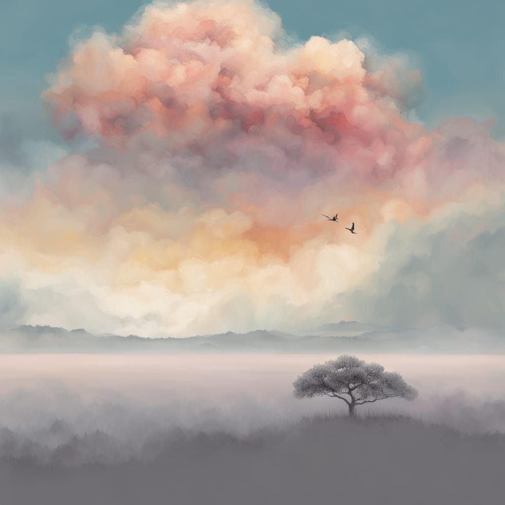 Impasto Fairy in Painterly Sky Oil Painting