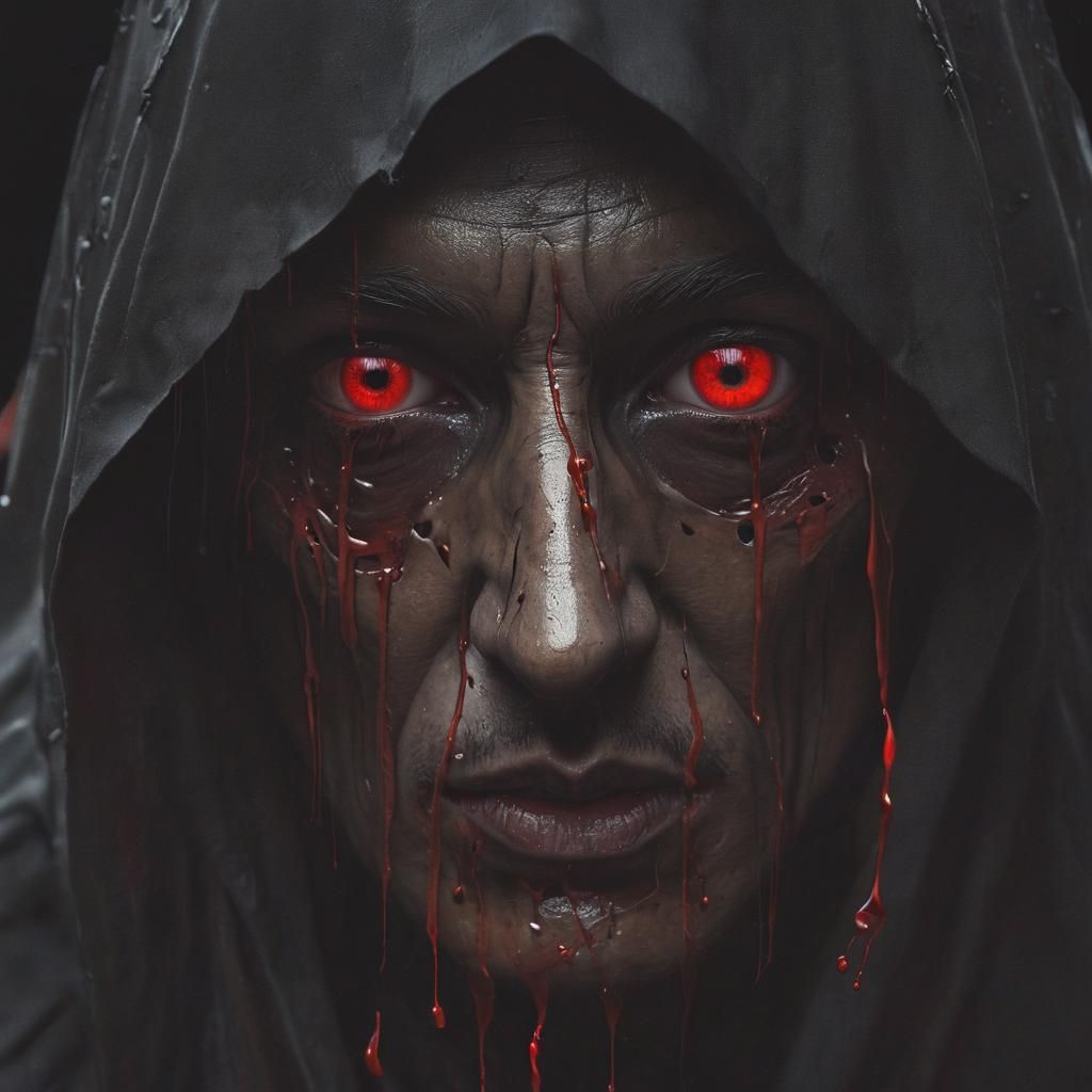 A hauntingly hyperrealistic digital illustration of treacher...