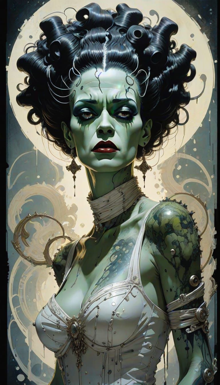 Bride of Frankenstein in Dynamic Ink Outline