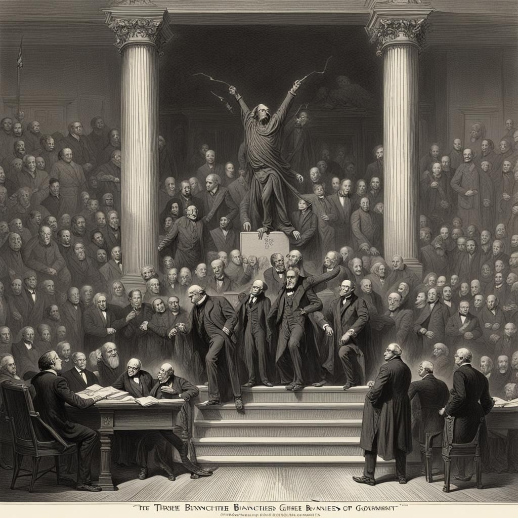 Horror Style Illustration of Three Branches of Government