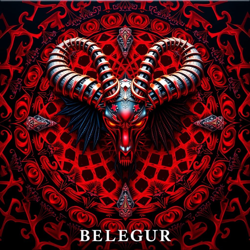 Psychedelic Album Cover with Mechanical Baphomet in 3D