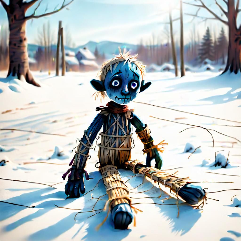 Whimsical Straw Winter Figure in Sunlight