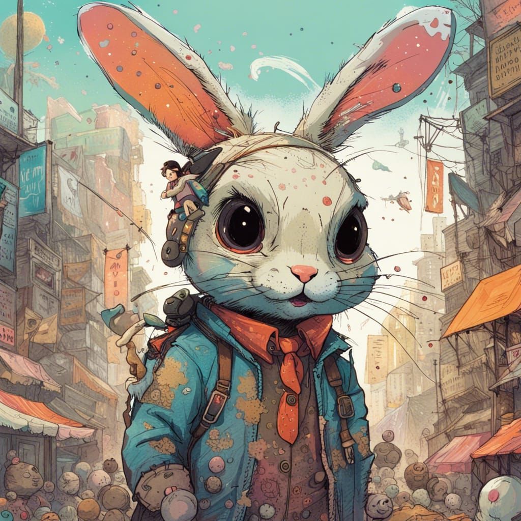 Cute Anthro Bunny Character as Matte Painting