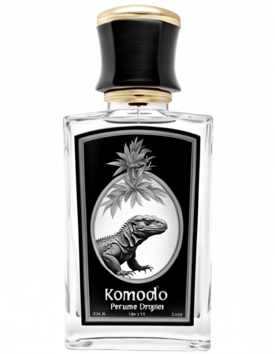 Hyperdetailed Charcoal Drawing: Komodo Dragon Perfume Bottle