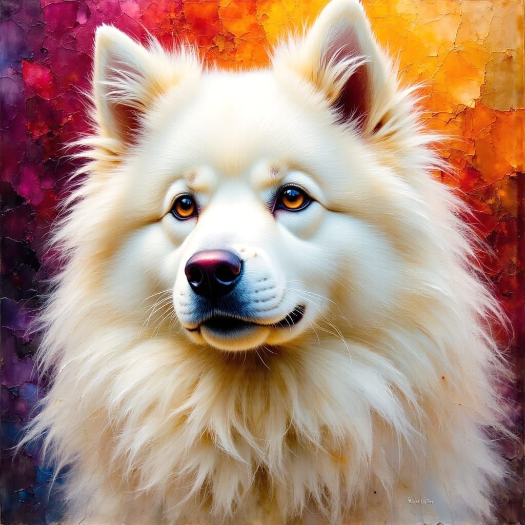 Samoyed Portrait in Impasto Oil Painting Style