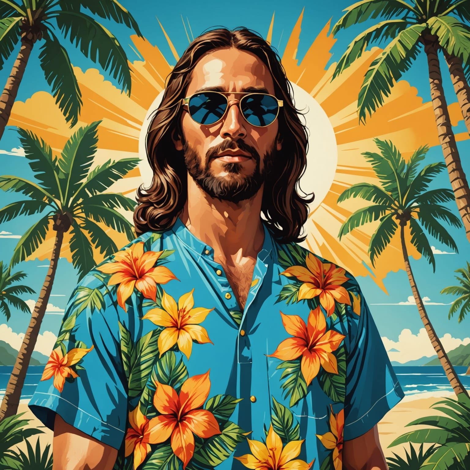 Jesus in Hawaiian Shirt and Sunglasses