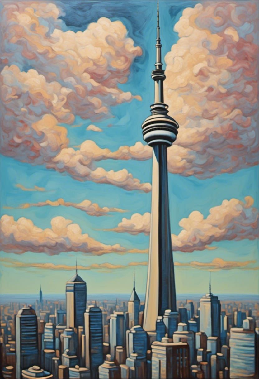 CN Tower in Toronto as Expressionist Oil Painting
