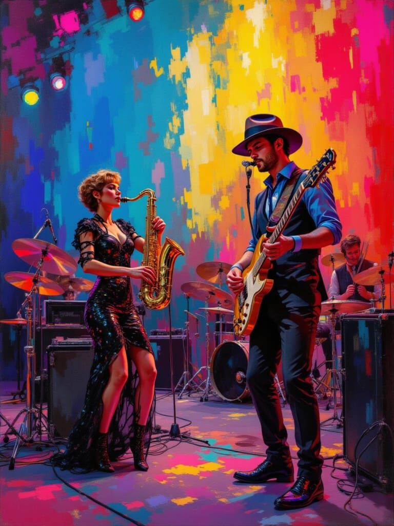 Abstract Jazz Band on Stage at Festival