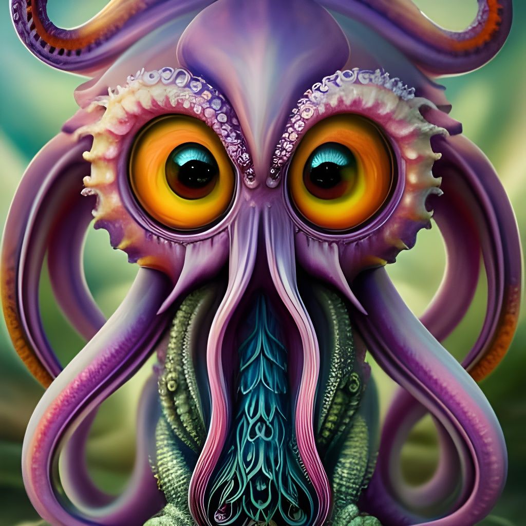 Cute Baby Cthulhu Portrait on the Beach