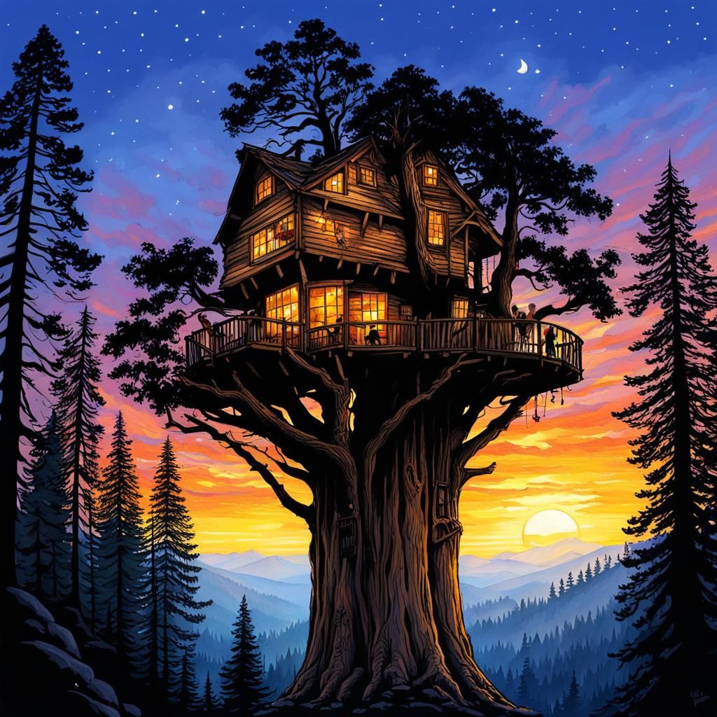 Treehouse at Sunrise on Giant Sequoia