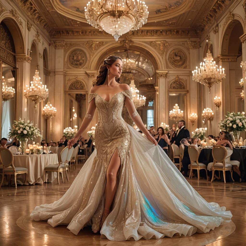 Rococo Woman Dancing in Opulent Ballroom