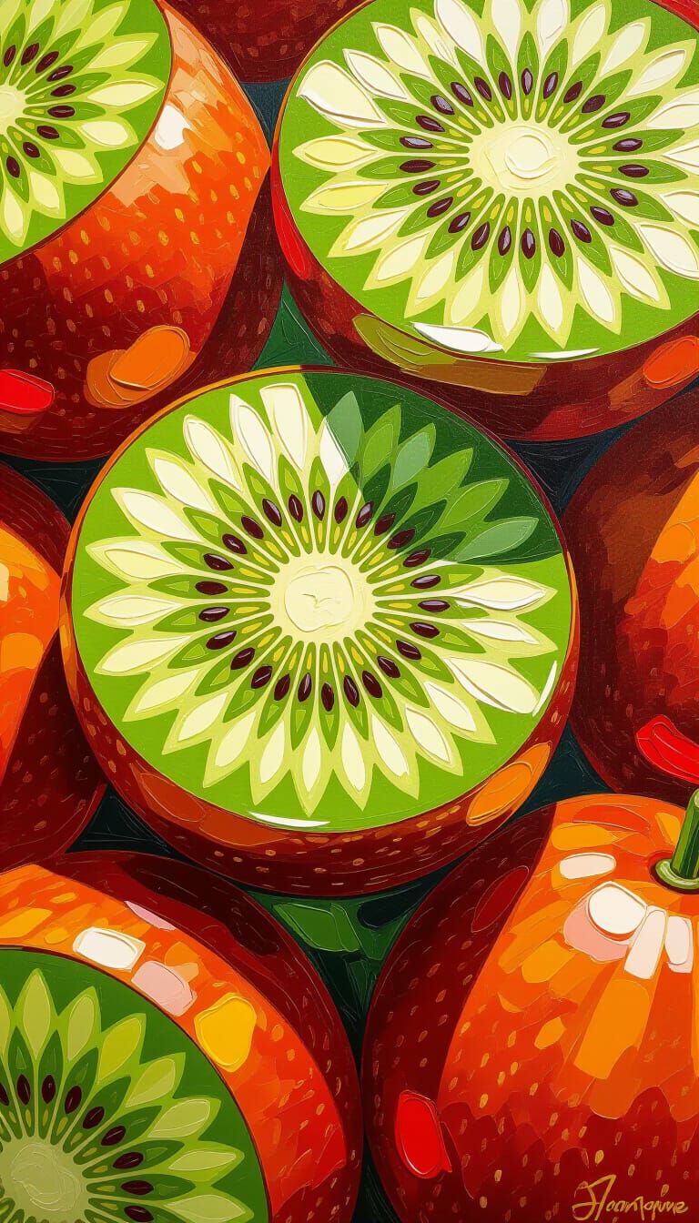 Juicy Kiwi Fruit Painting in Bold Impasto Style