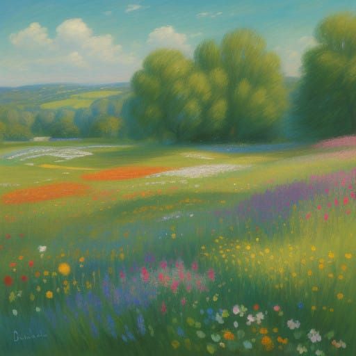 Blooming Summer Meadow in Impressionist Style