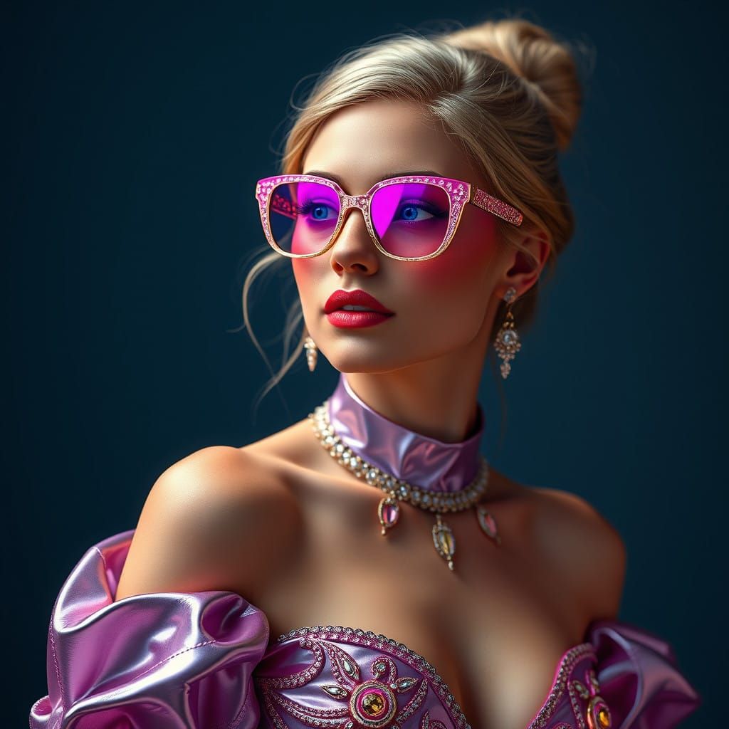 British Model in Shimmering Pink and Gold