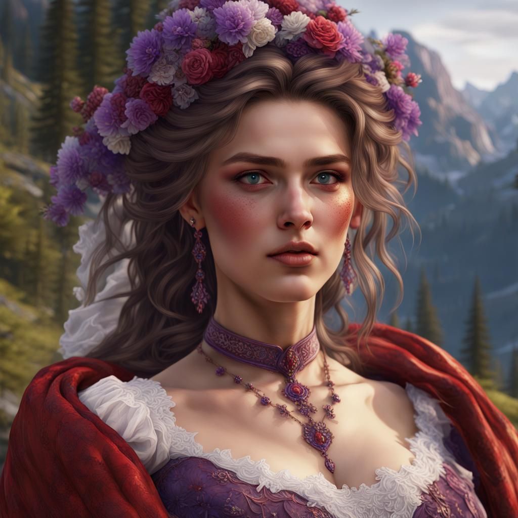 Beautiful woman from the 1870s in the Alps