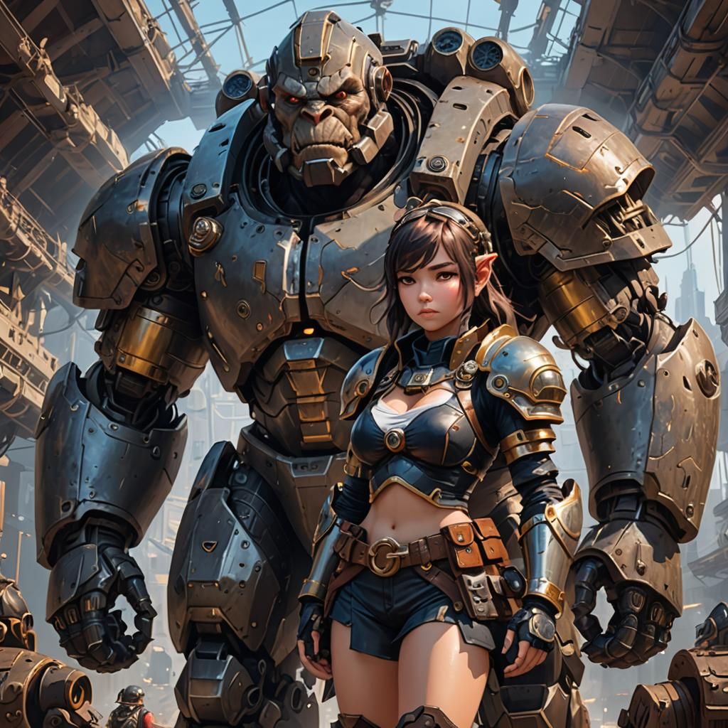 Dwarf Female Pilot in Golem Cockpit: 3D Anime Art