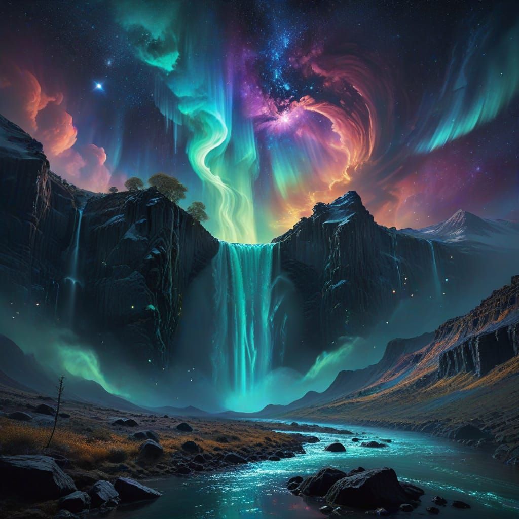 Celestial Waterfall in Iridescent Hues