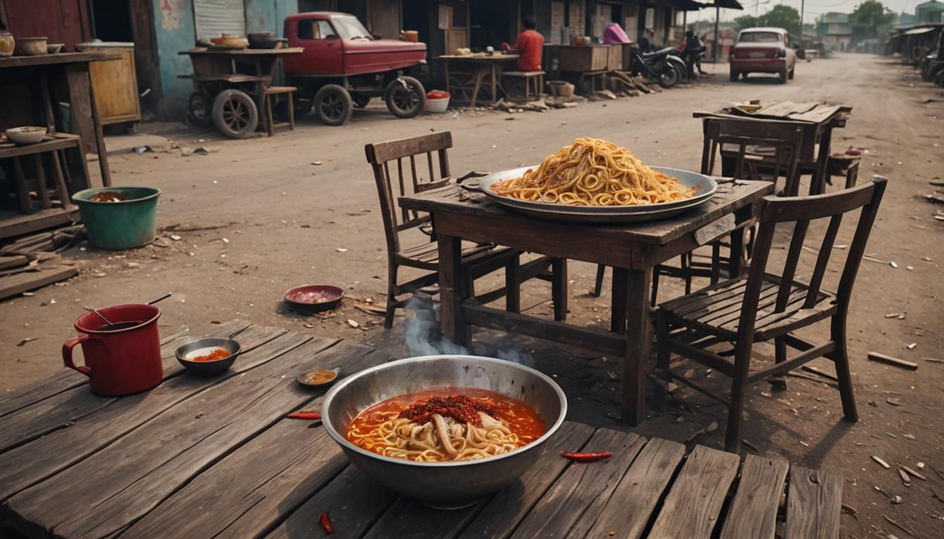 Gritty Realism: Chicken Noodles at Roadside Stall