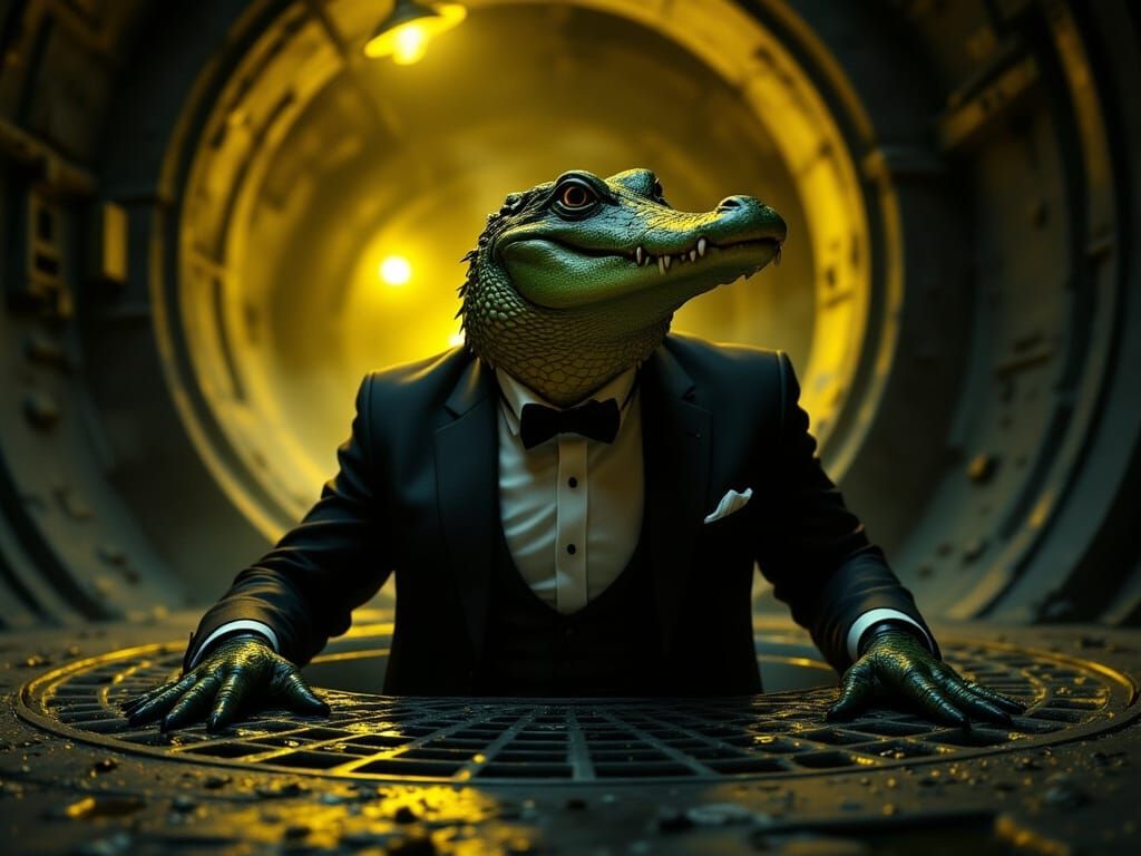Dapper Alligator in Noir Comic Style